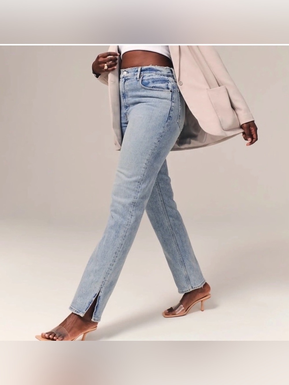 Abercrombie & fitch 90s Straight Ultra High Rise Light Wash Jeans Split Hem